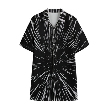 Black And White Lightspeed Print Cotton Hawaiian Shirt