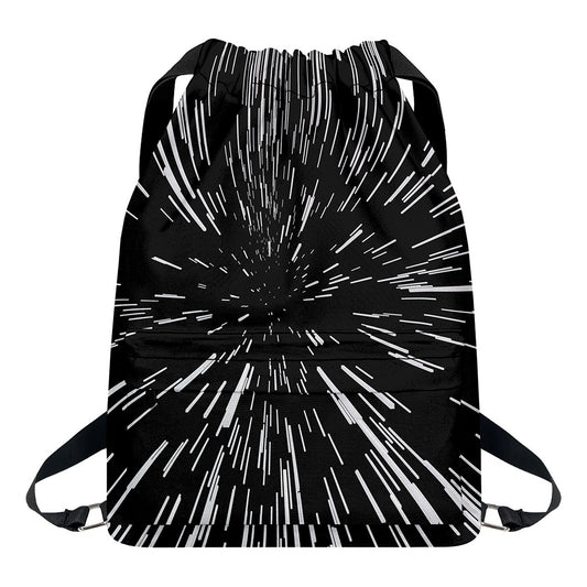 Black And White Lightspeed Print Drawstring Backpack