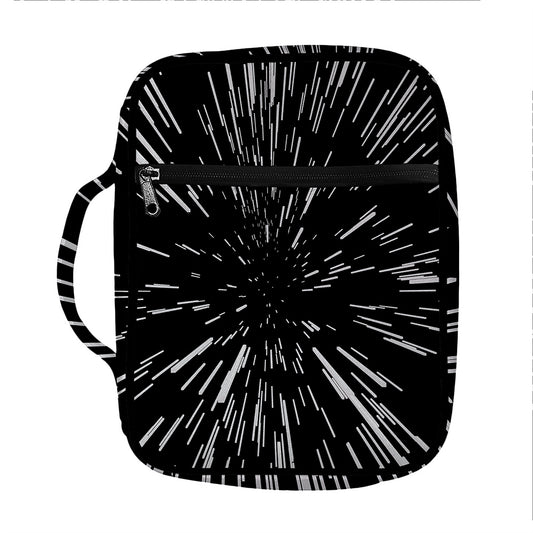 Black And White Lightspeed Print Front Pocket Bible Bag