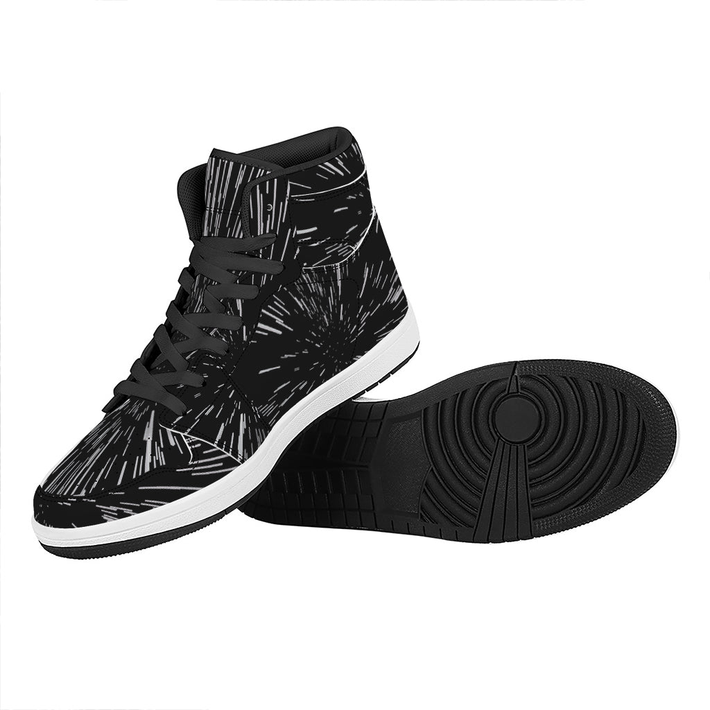 Black And White Lightspeed Print High Top Leather Sneakers