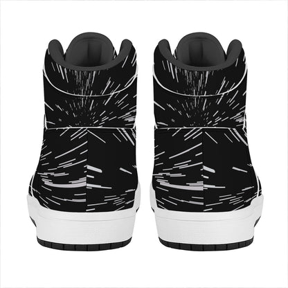 Black And White Lightspeed Print High Top Leather Sneakers