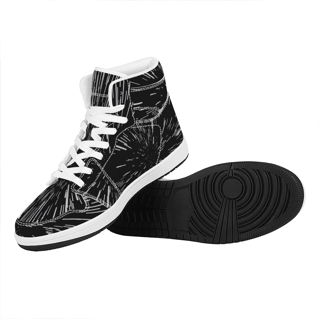 Black And White Lightspeed Print High Top Leather Sneakers