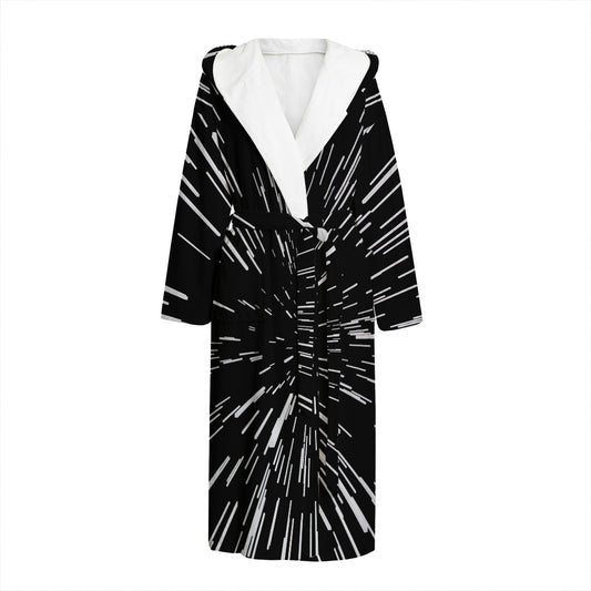 Black And White Lightspeed Print Hooded Bathrobe