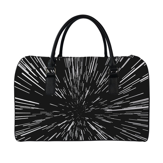 Black And White Lightspeed Print Leather Duffle Bag