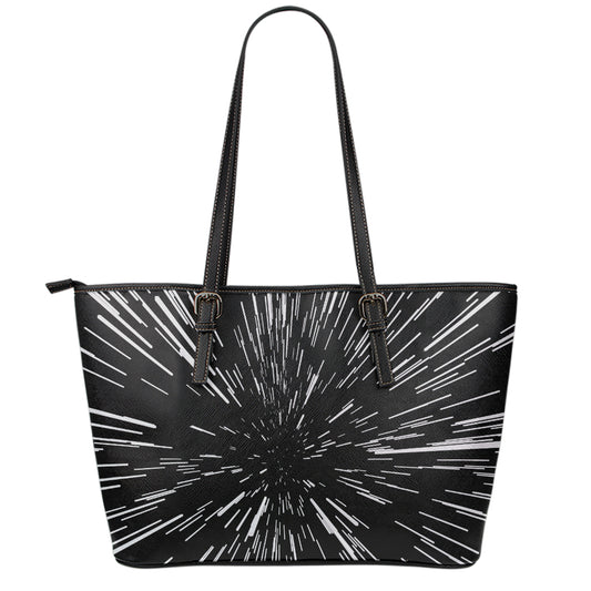 Black And White Lightspeed Print Leather Tote Bag