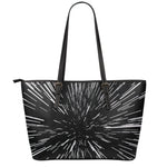 Black And White Lightspeed Print Leather Tote Bag