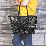 Black And White Lightspeed Print Leather Tote Bag