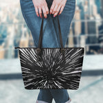 Black And White Lightspeed Print Leather Tote Bag