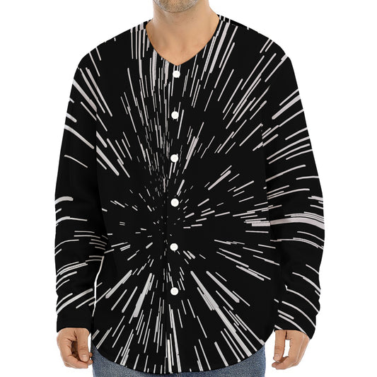 Black And White Lightspeed Print Long Sleeve Baseball Jersey