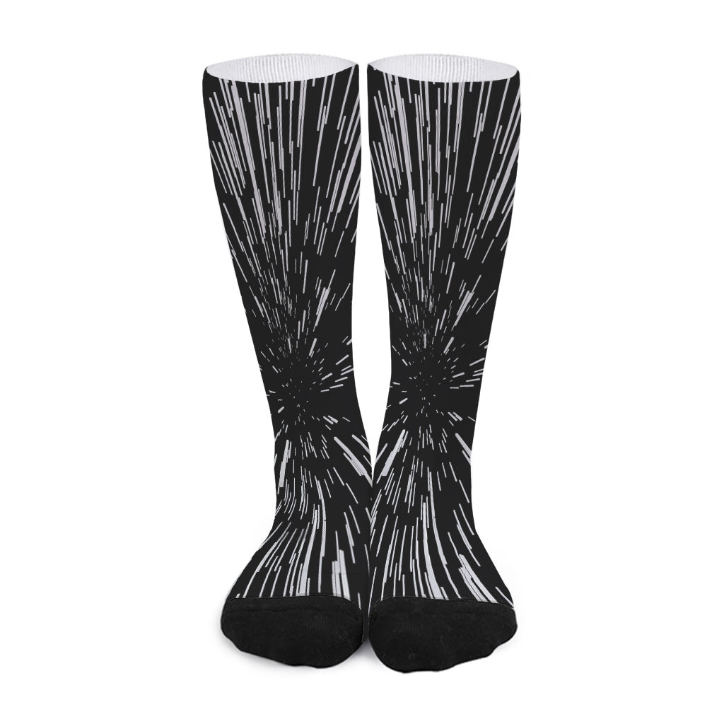 Black And White Lightspeed Print Long Socks