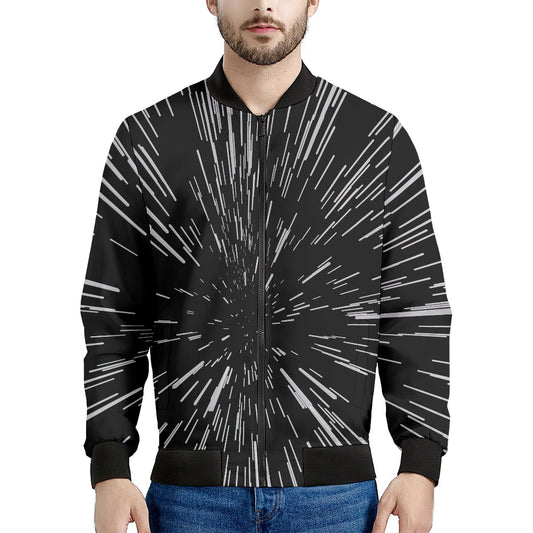Black And White Lightspeed Print Men's Bomber Jacket