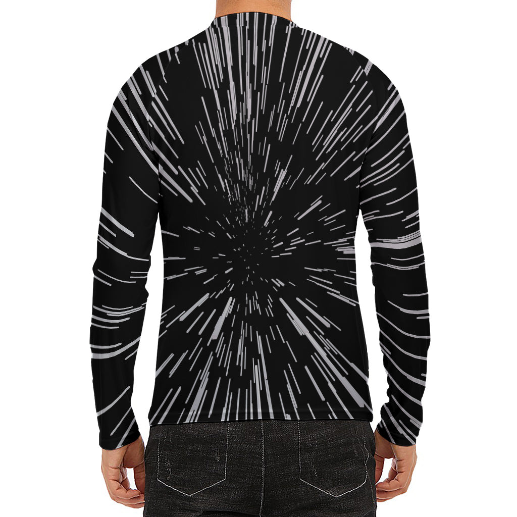 Black And White Lightspeed Print Men's Long Sleeve Rash Guard