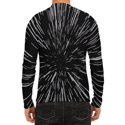 Black And White Lightspeed Print Men's Long Sleeve Rash Guard