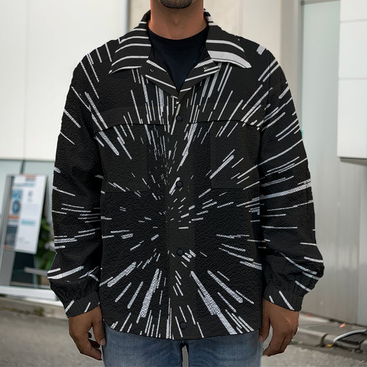 Black And White Lightspeed Print Men's Shirt Jacket