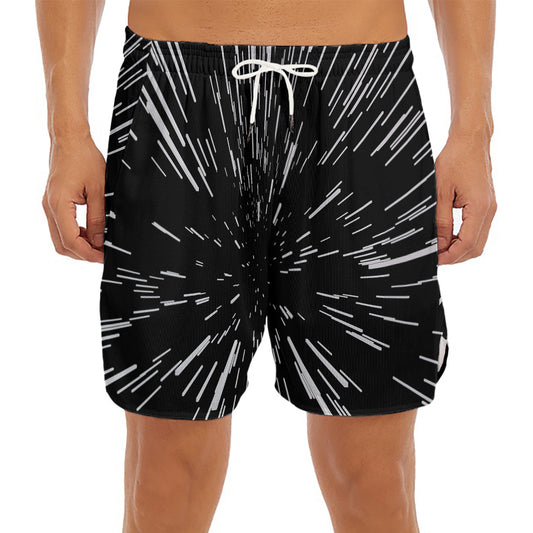 Black And White Lightspeed Print Men's Split Running Shorts