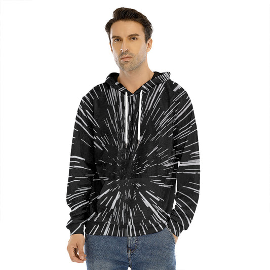 Black And White Lightspeed Print Men's Velvet Pullover Hoodie