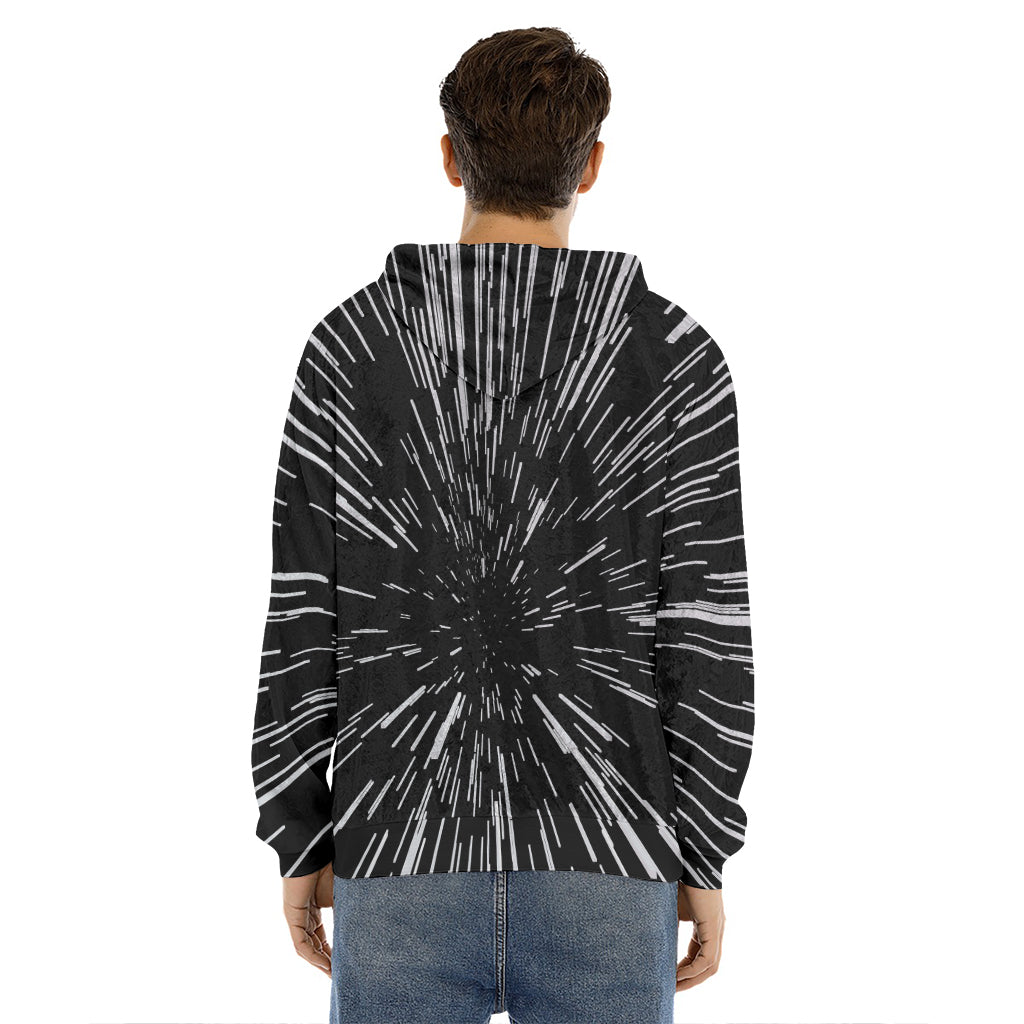 Black And White Lightspeed Print Men's Velvet Pullover Hoodie
