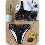 Black And White Lightspeed Print One Shoulder Bikini Top
