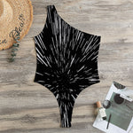 Black And White Lightspeed Print One Shoulder Bodysuit