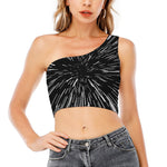 Black And White Lightspeed Print One Shoulder Crop Top