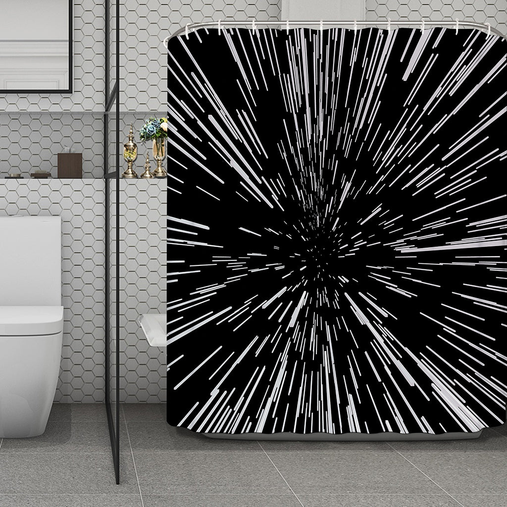 Black And White Lightspeed Print Polyester Shower Curtain