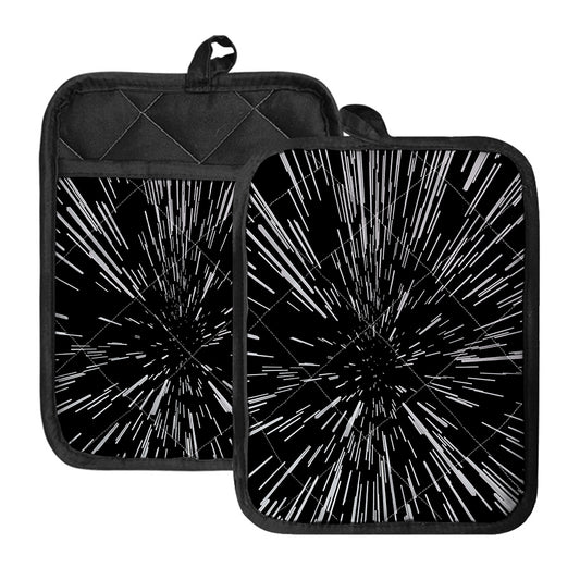 Black And White Lightspeed Print Pot Holders With Pocket