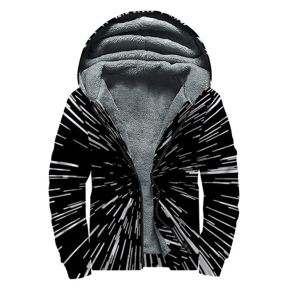 Black And White Lightspeed Print Sherpa Lined Zip Up Hoodie