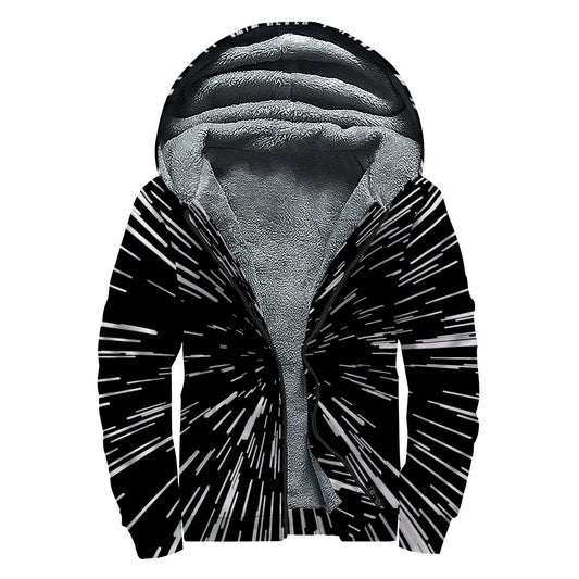 Black And White Lightspeed Print Sherpa Lined Zip Up Hoodie