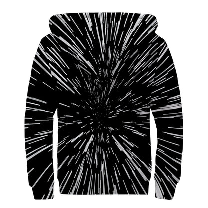 Black And White Lightspeed Print Sherpa Lined Zip Up Hoodie