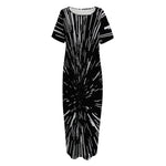 Black And White Lightspeed Print Short Sleeve Long Nightdress