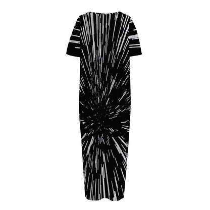 Black And White Lightspeed Print Short Sleeve Long Nightdress