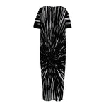 Black And White Lightspeed Print Short Sleeve Long Nightdress