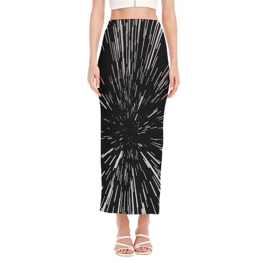 Black And White Lightspeed Print Side Slit Maxi Skirt