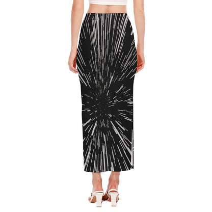 Black And White Lightspeed Print Side Slit Maxi Skirt