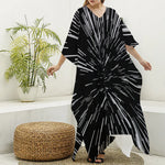 Black And White Lightspeed Print Silk V-Neck Kaftan Dress