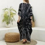 Black And White Lightspeed Print Silk V-Neck Kaftan Dress