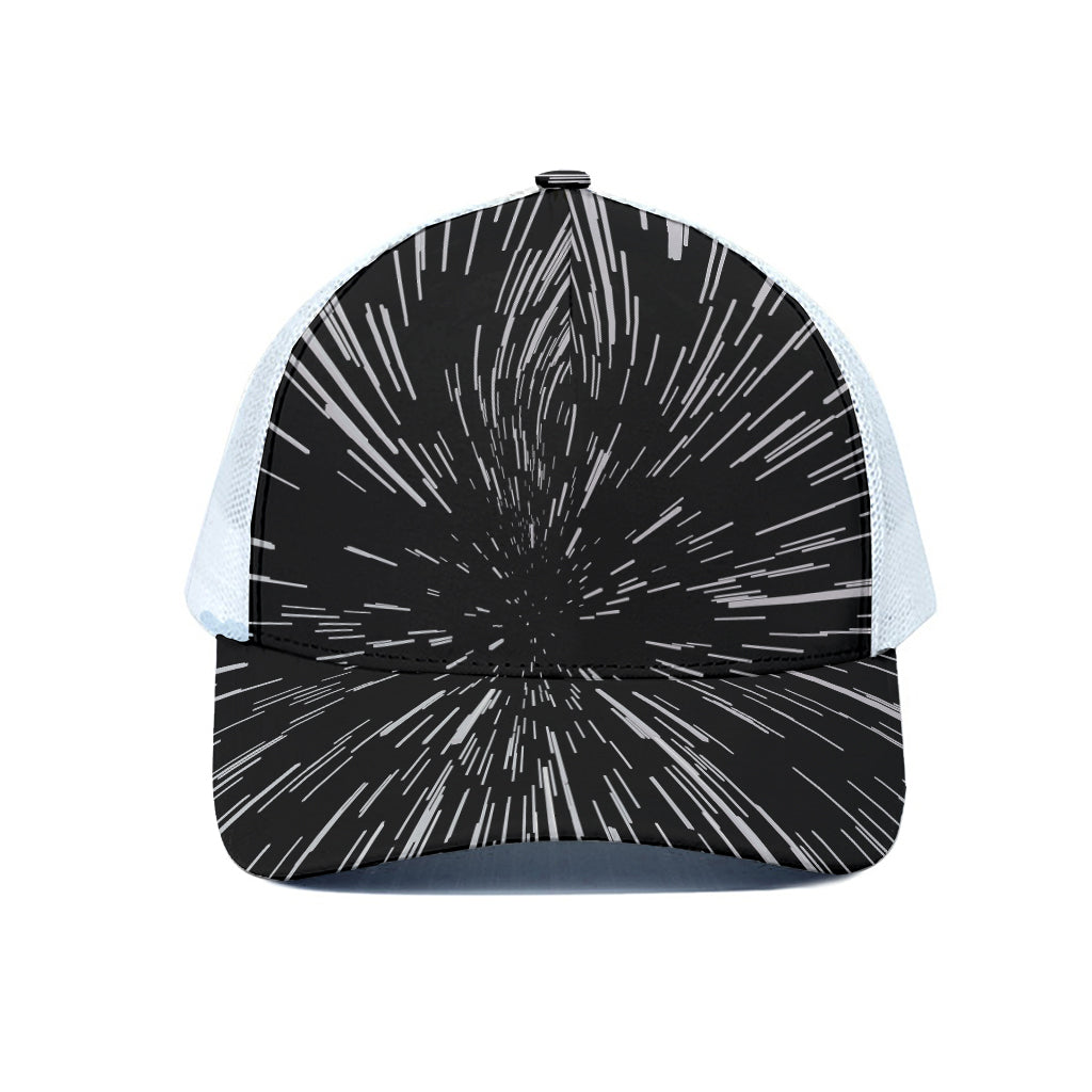 Black And White Lightspeed Print White Mesh Trucker Cap