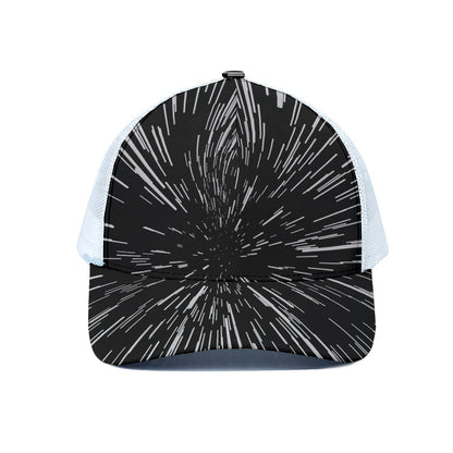 Black And White Lightspeed Print White Mesh Trucker Cap