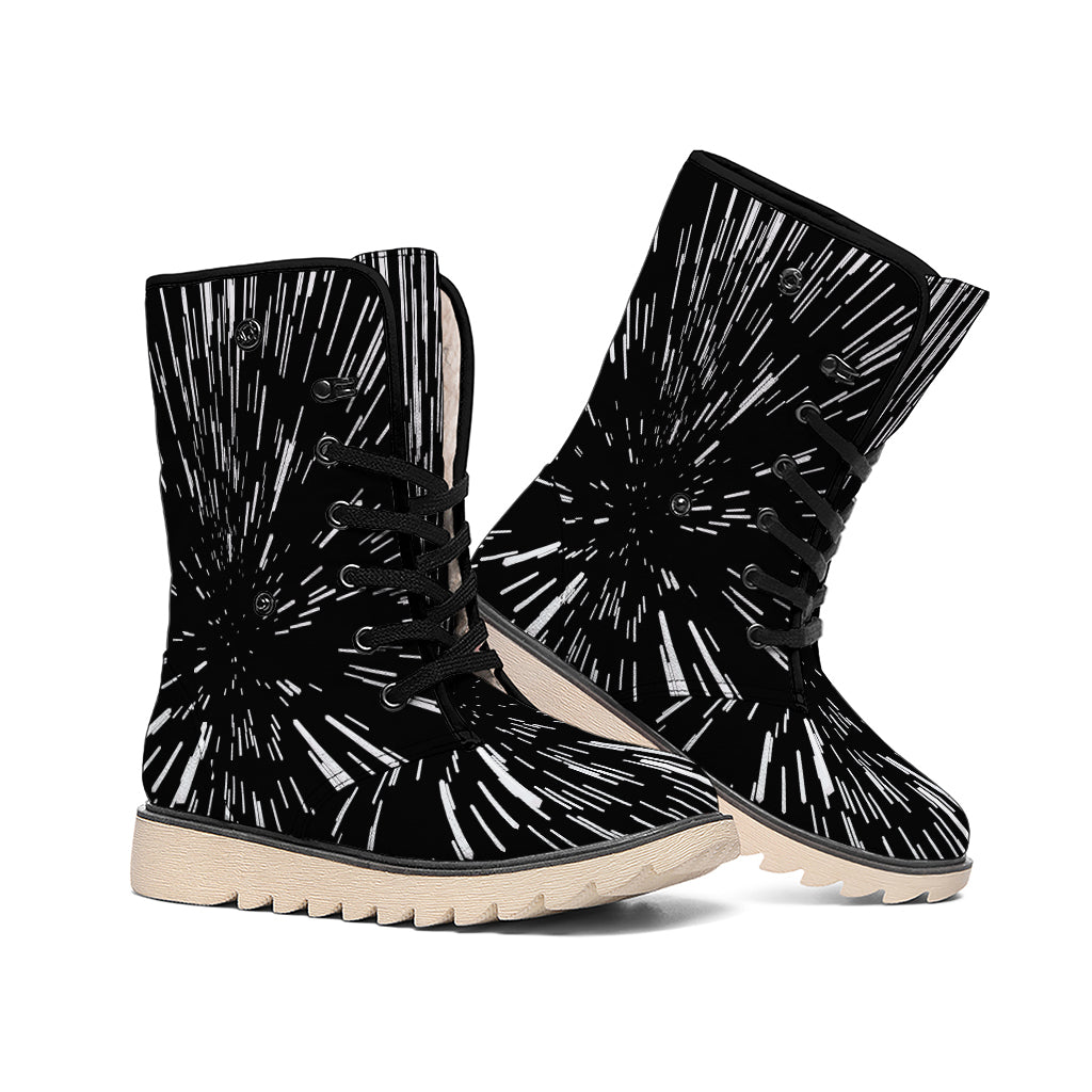 Black And White Lightspeed Print Winter Boots
