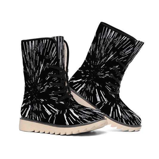 Black And White Lightspeed Print Winter Boots