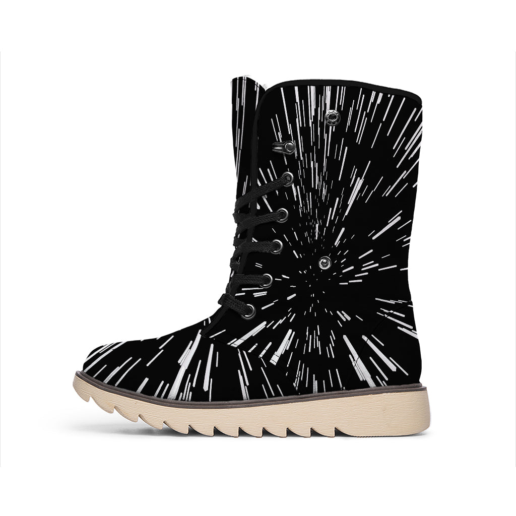 Black And White Lightspeed Print Winter Boots