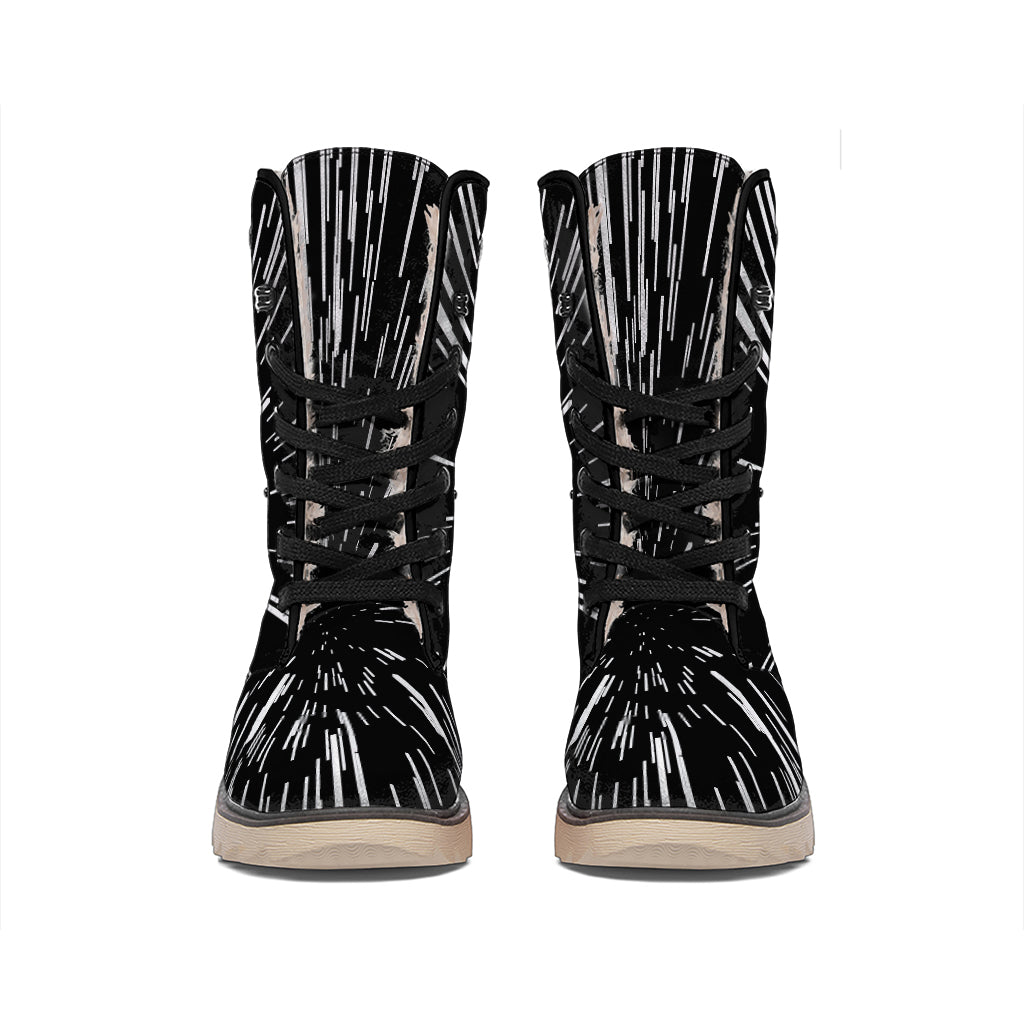 Black And White Lightspeed Print Winter Boots