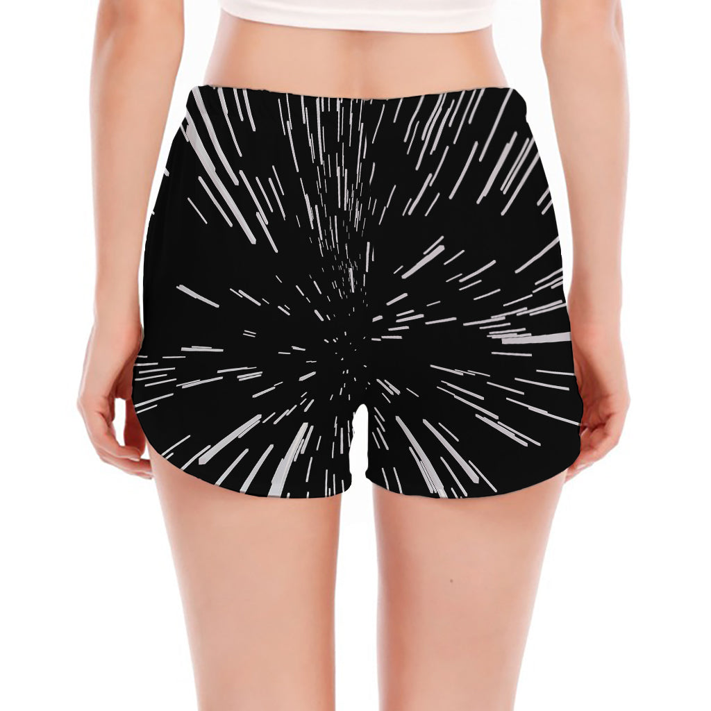 Black And White Lightspeed Print Women's Split Running Shorts