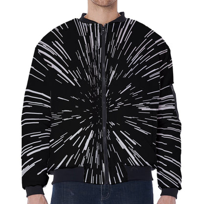 Black And White Lightspeed Print Zip Sleeve Bomber Jacket