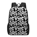 Black And White Lily Pattern Print 17 Inch Backpack