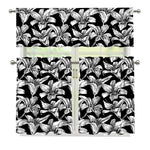 Black And White Lily Pattern Print 3 Piece Kitchen Curtains