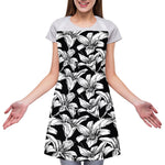 Black And White Lily Pattern Print Adjustable Apron