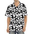 Black And White Lily Pattern Print Aloha Shirt