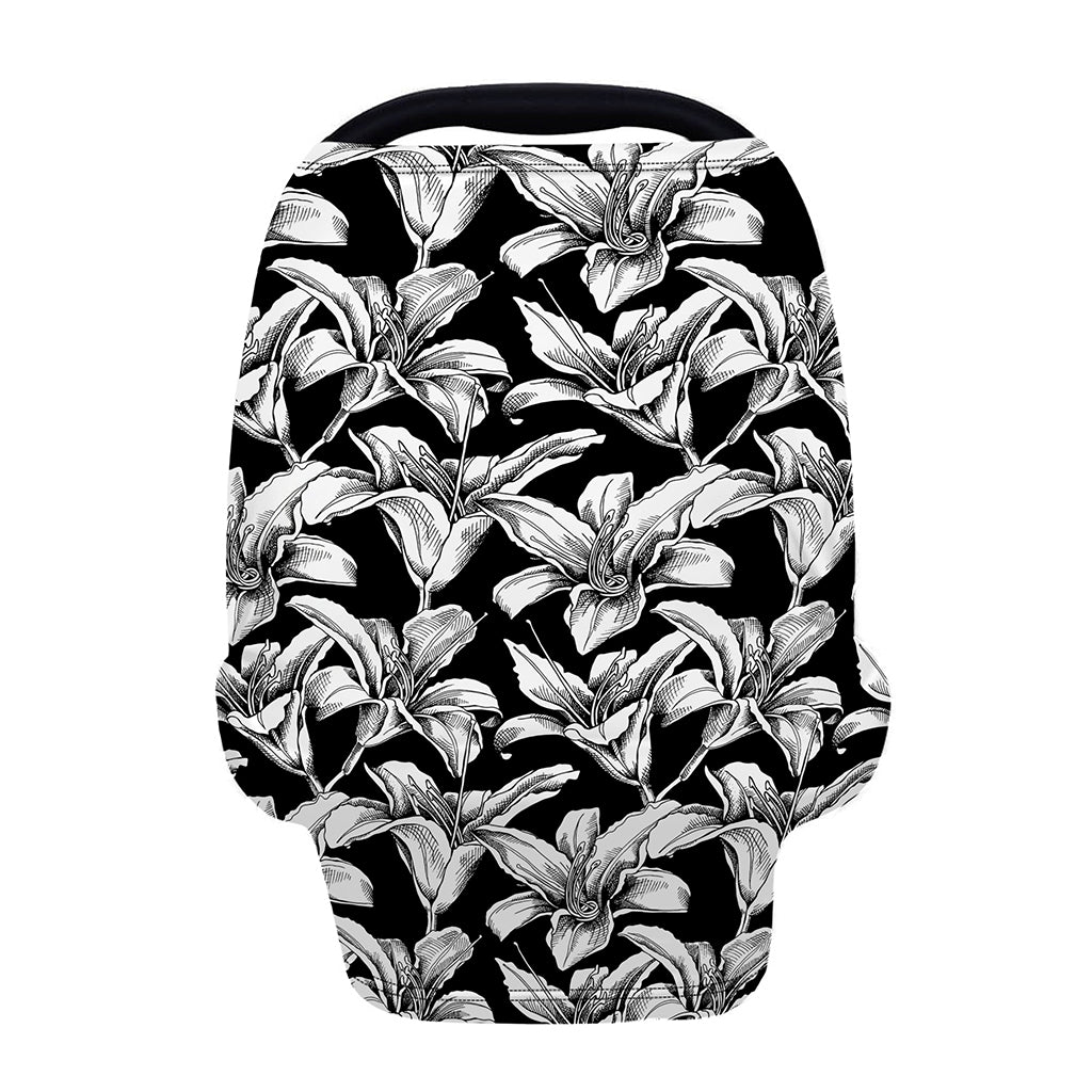 Black And White Lily Pattern Print Baby Seat Cover
