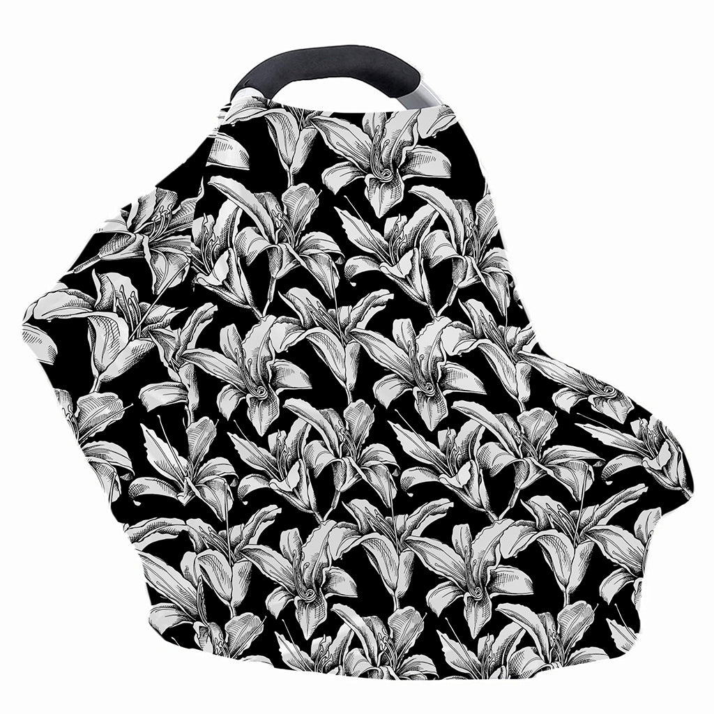 Black And White Lily Pattern Print Baby Seat Cover
